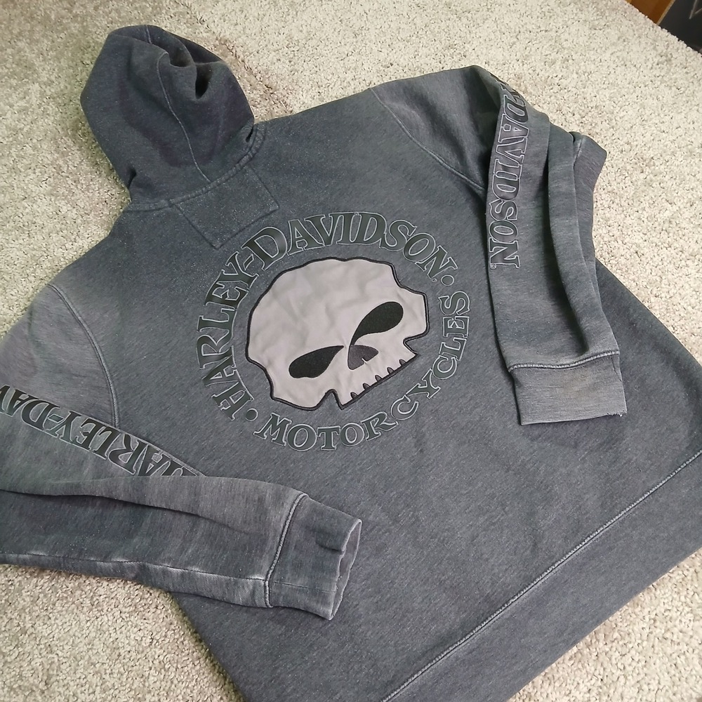 Harley Davidson Willie G Skull Hoodie Mens Large Gray Zip Sweatshirt